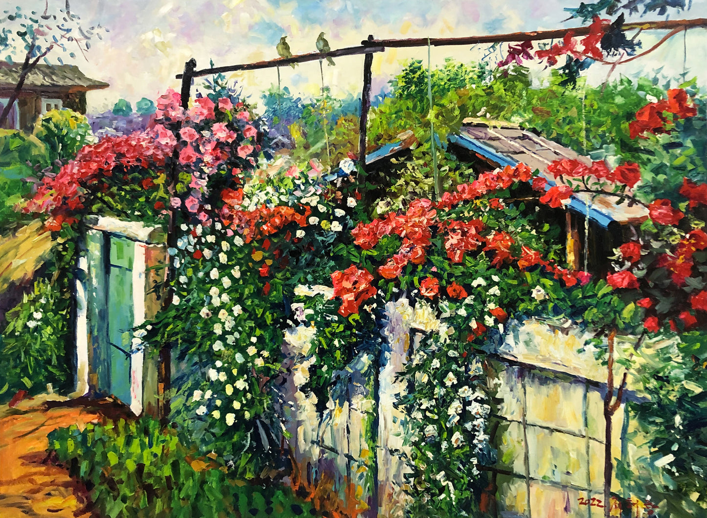 Original Oil Painting "Garden in Full Bloom" by Choe Thae Ryong (Grade 1 Artist) | 117x86cm Impressionist Landscape G2191