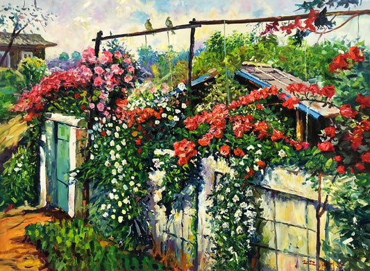 Original Oil Painting "Garden in Full Bloom" by Choe Thae Ryong (Grade 1 Artist) | 117x86cm Impressionist Landscape G2191