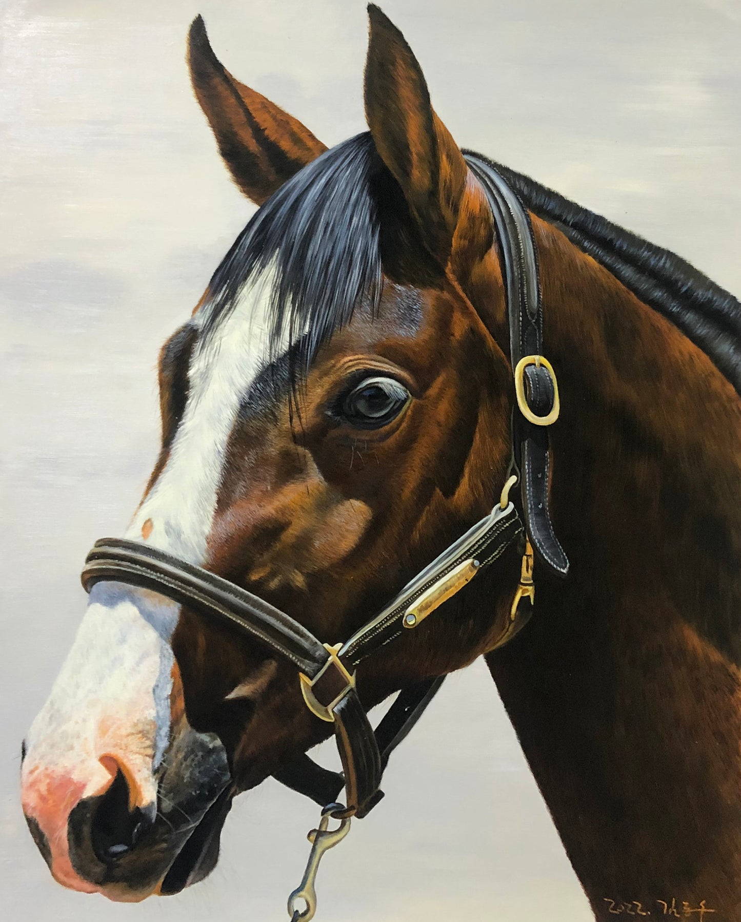 Original Oil Painting "The Noble Stallion" by Kim Jong Su (Grade 1 Artist) | 80x100cm Large Vertical Hyper-Realistic Horse Portrait G2197
