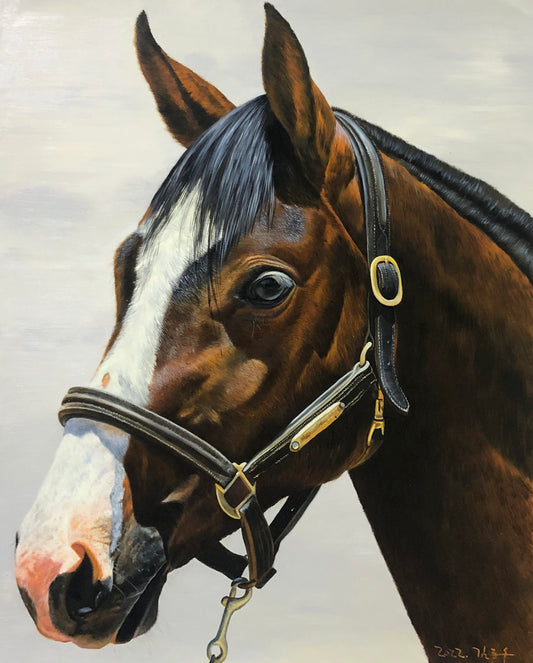 Original Oil Painting "The Noble Stallion" by Kim Jong Su (Grade 1 Artist) | 80x100cm Large Vertical Hyper-Realistic Horse Portrait G2197