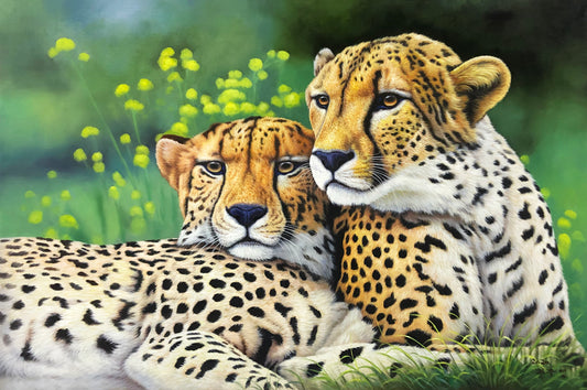 Original Hyper-Realistic Wildlife Oil Painting "The Golden Leopards" by Jeong Woo Yeong (Grade 1 Artist) | 120x80cm Large Scale Wildlife Masterpiece G2199