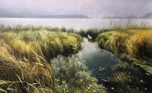 Original Landscape Oil Painting "The Serene Lakeview" by Kim Nam (First-Class Artist) | 117x73cm Large Scale Realist Wilderness Masterpiece G2220