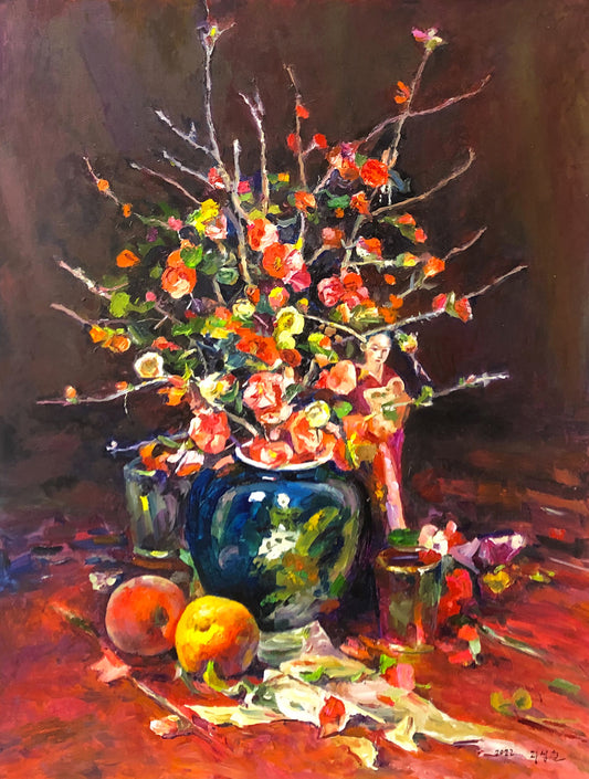 Original Oil Painting "Floral Radiance" by Ri Seong Chol (Grade 1 Artist) | 100x75cm Impasto Still Life G2229