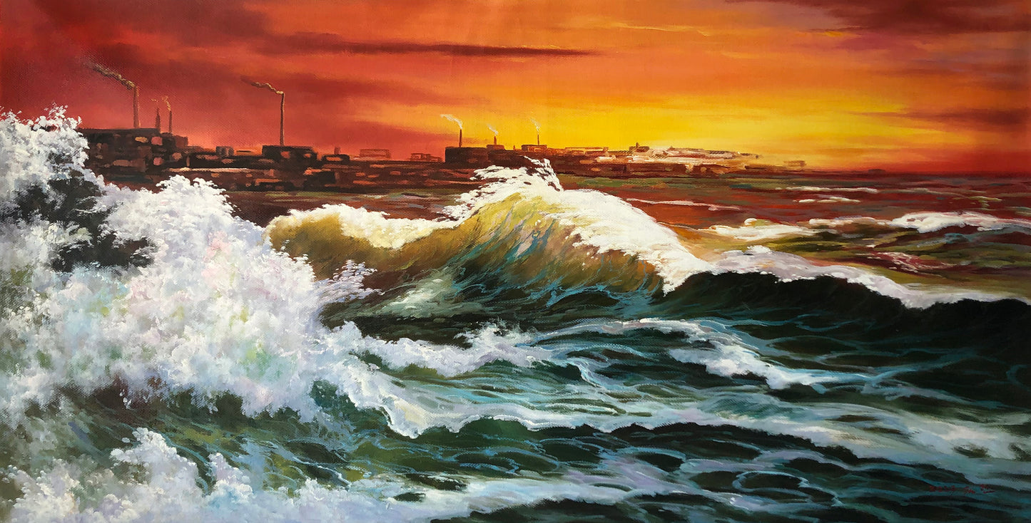 Original Oil Painting "Coastal Landscape" by Honored Artist Kim Hyun – Collectible Hand-Painted Seascape Art, One-of-a-Kind G2497