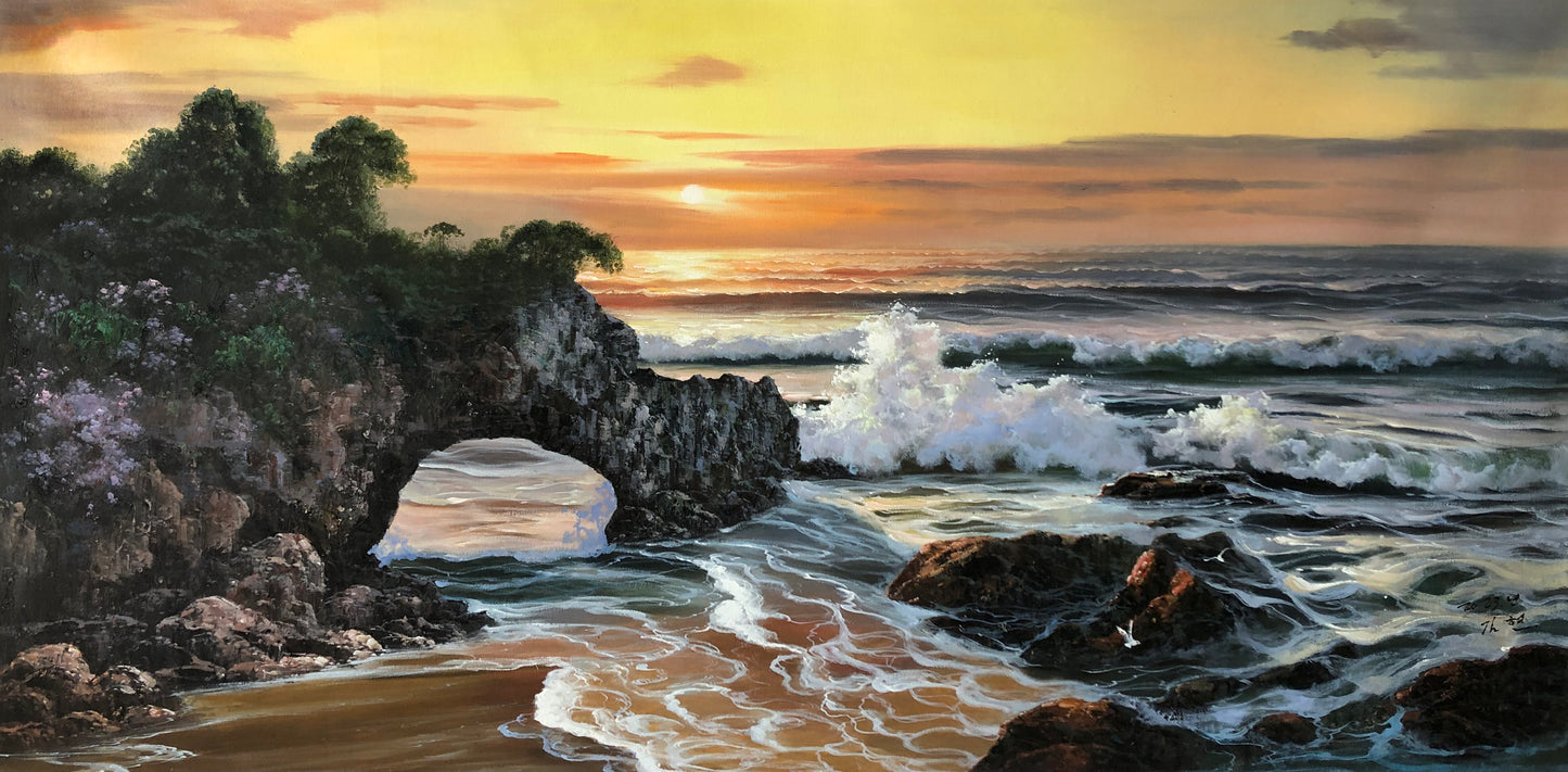 Original Oil Painting "Rocky Coast & Waves" by Honored Artist Kim Hyun – Collectible Hand-Painted Seascape Art G2500