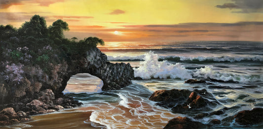 Original Oil Painting "Rocky Coast & Waves" by Honored Artist Kim Hyun – Collectible Hand-Painted Seascape Art G2500