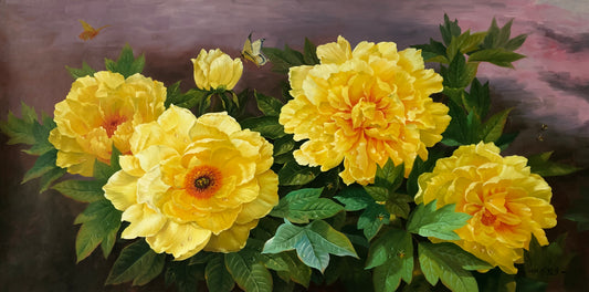 "Peony Blossom of Infinite Opulence" - Original Fine Art Still Life Oil Painting by First-Class Artist Zheng Yu | Massive 160x80cm Hand-Painted Premium Canvas Masterpiece G2521