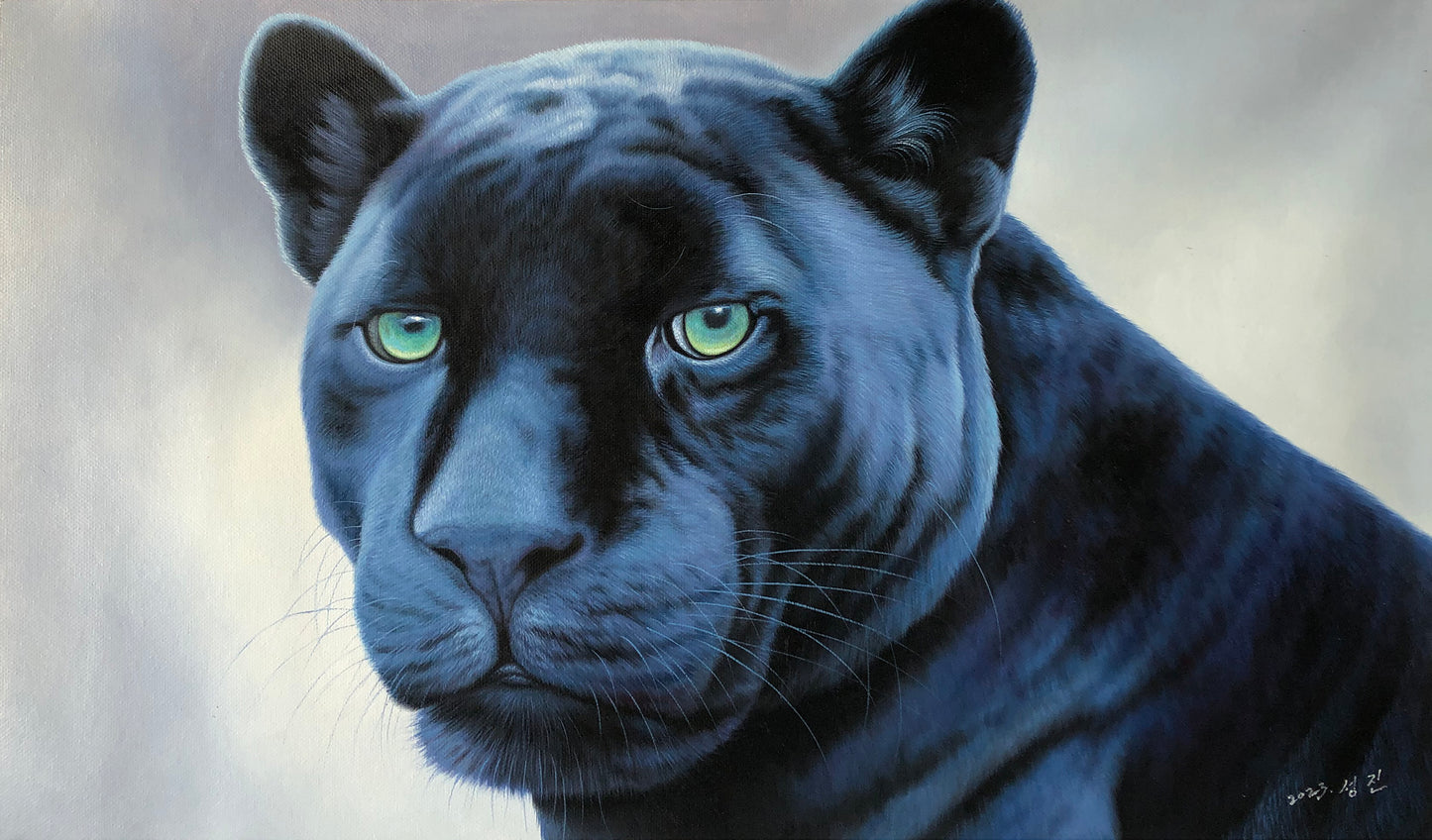 Original Oil Painting "Black Panther" by First-Class Painter Sung Jin – Collectible Hand-Painted Wildlife Art G2537