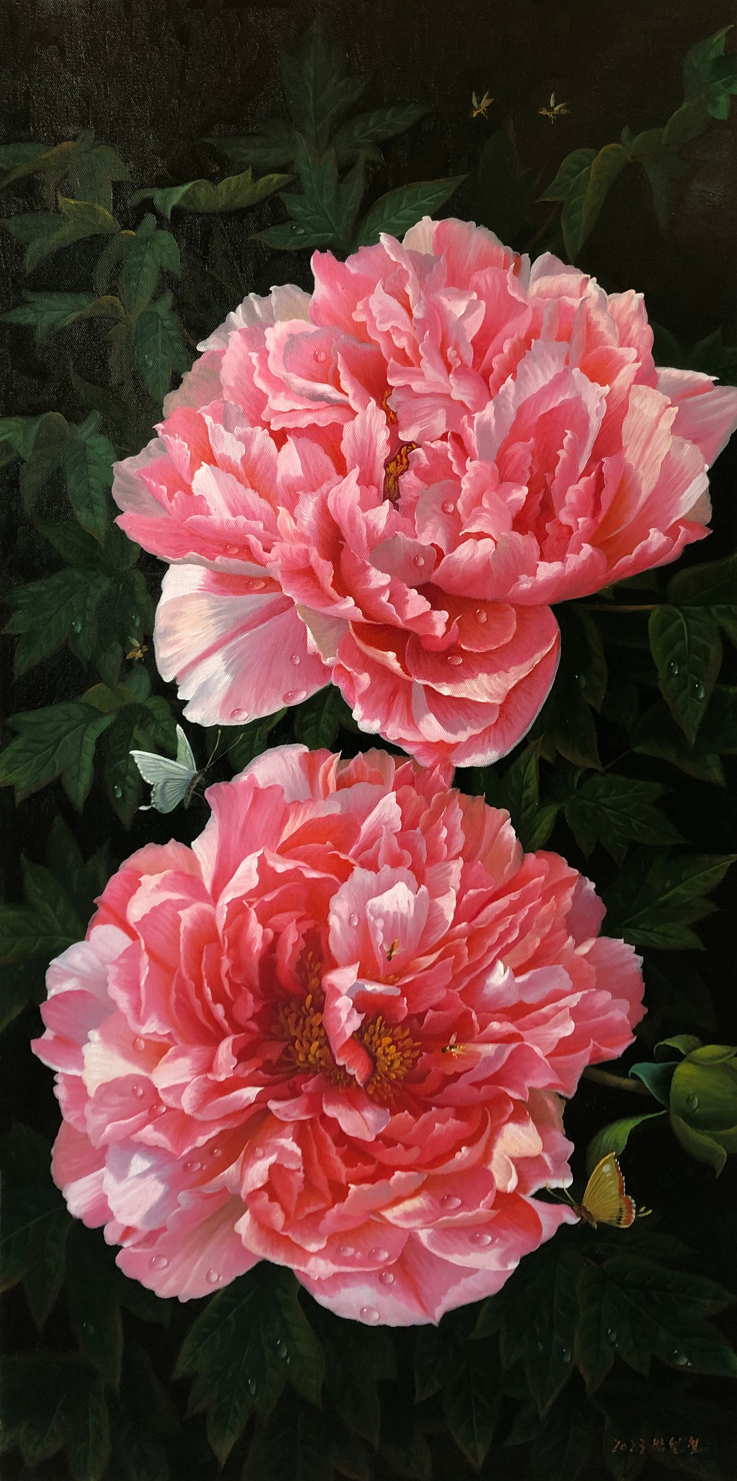 Original Oil Painting "Peony Bloom" by Meritorious Painter Park Hyun Cheol – Collectible Hand-Painted Floral Still Life Art G2564