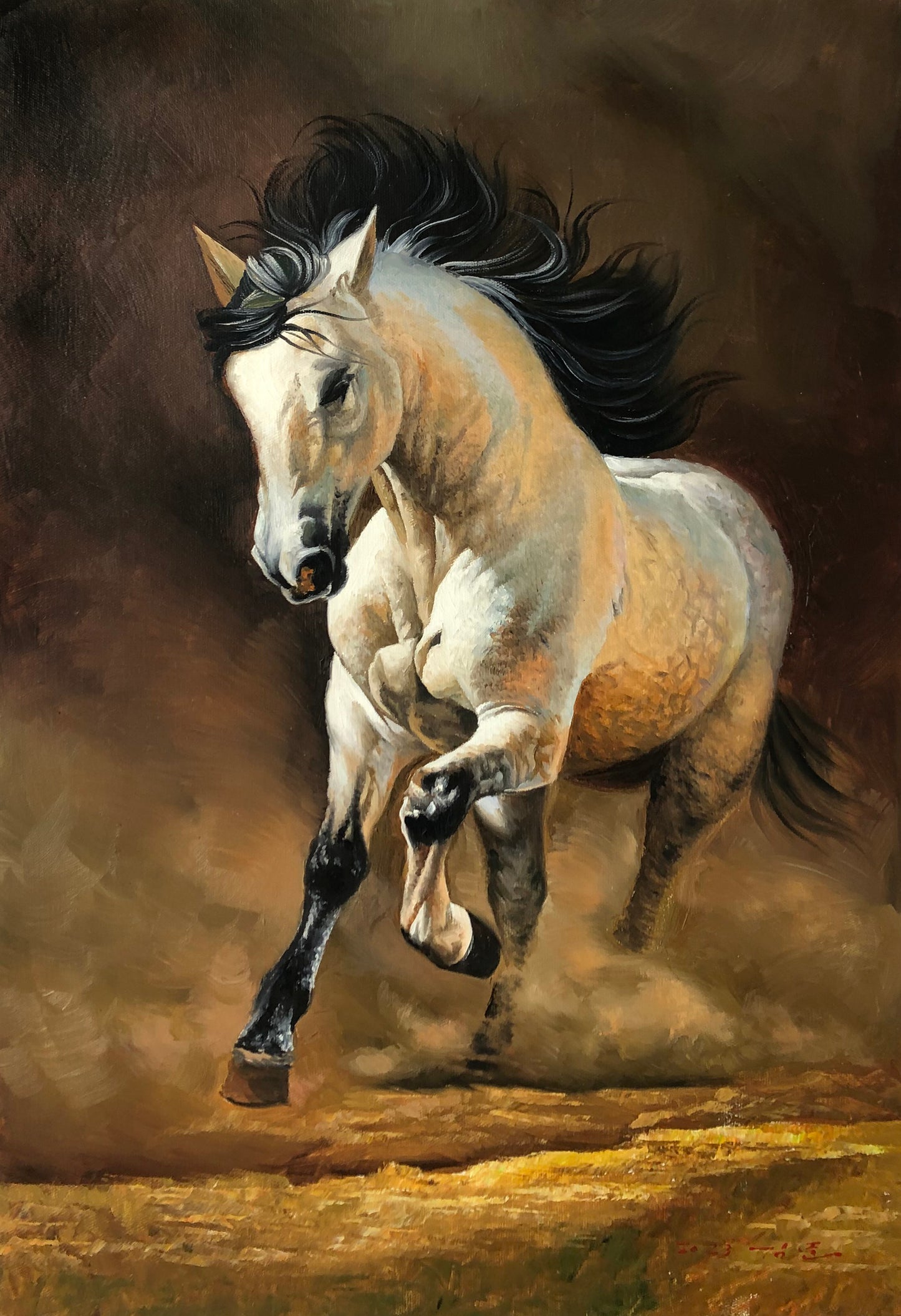 Original Oil Painting "Horse to Success" by First-Class Painter Kim Jun – Collectible Hand-Painted Hyper-Realist Horse Art G2597