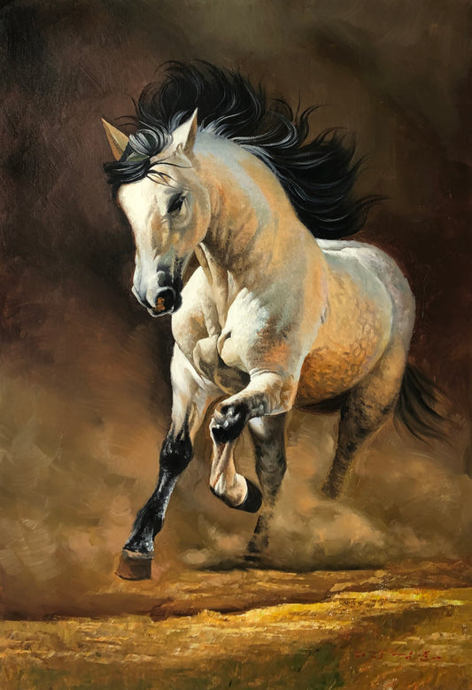 Original Oil Painting "Horse to Success" by First-Class Painter Kim Jun – Collectible Hand-Painted Hyper-Realist Horse Art G2597