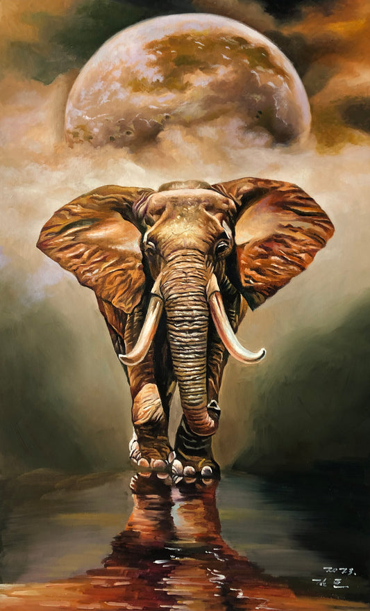 Elephant Wildlife Oil Painting by Kim Jun G2605