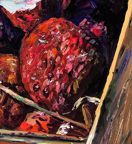 Original Oil Painting "Good Luck & Lychee" by Hong Mingri, First-Class Artist | Still Life Wall Art for Dining Room G2470