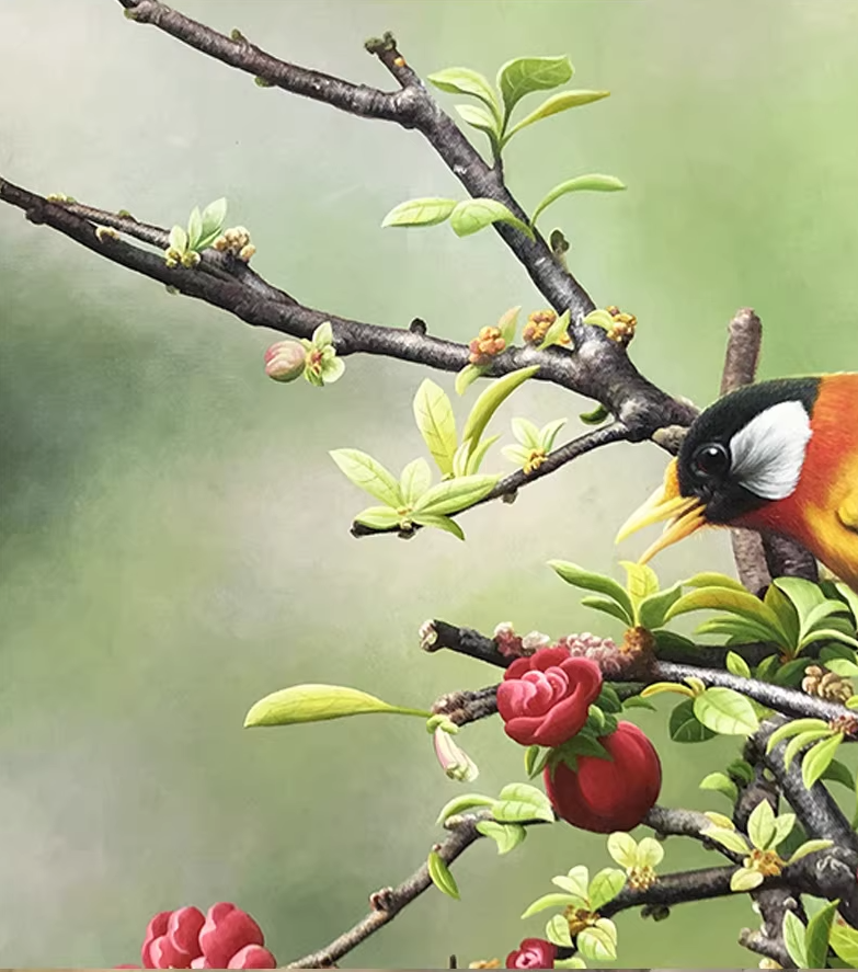 Original Oil Painting "Spring · Bird" by First-Class Artist Zhao Yizhen | Hand-Painted Animal Wall Art for Entryway 12862