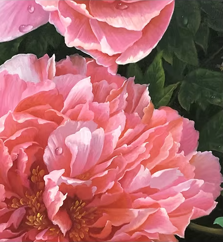 Original Oil Painting "Blooming Prosperity" by Meritorious Artist Park Hyun-cheol | Hand-Painted Peony Wall Art for Entryway 12871