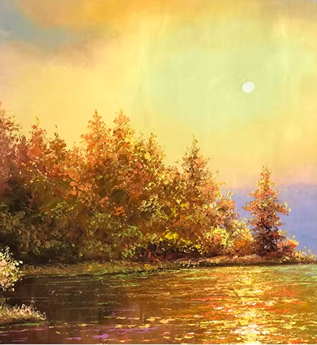 Original One-of-a-Kind Oil Painting "Golden Ripples on the Lake" by First-Class Artist Kim Cheol-jun | Premium Landscape Wall Art 13638
