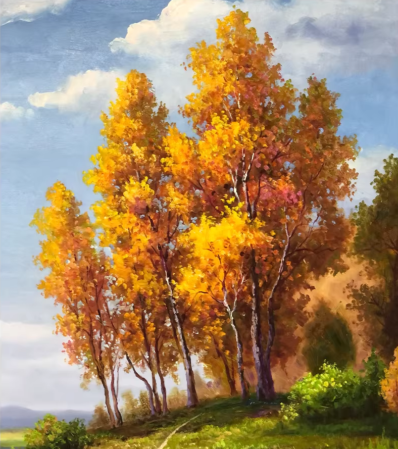 Original Oil Painting "Golden Leaves Covering the Forest" by First-Class Artist Kim Cheol-jun | Hand-Painted Autumn Landscape Wall Art 12937