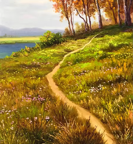 Original Oil Painting "Golden Leaves Covering the Forest" by First-Class Artist Kim Cheol-jun | Hand-Painted Autumn Landscape Wall Art 12937