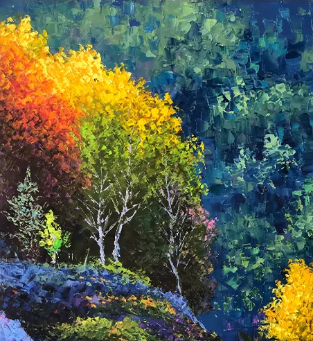 Original Oil Painting "Colorful Autumn Forest" by First-Class Artist Kim Cheol-jun | Hand-Painted Autumn Landscape Wall Art 12986