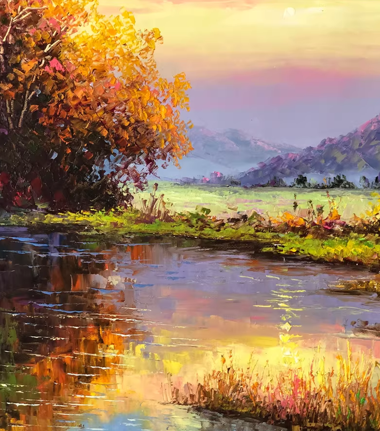 Original Oil Painting "Water and Sky Merge in One Hue" by First-Class Artist Kim Cheol-jun | Hand-Painted Sunset Landscape Wall Art 12988