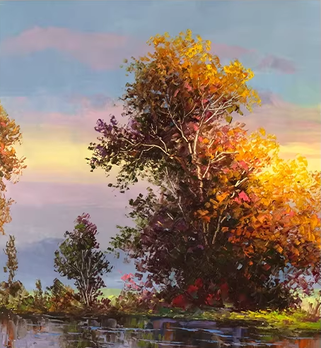 Original Oil Painting "Water and Sky Merge in One Hue" by First-Class Artist Kim Cheol-jun | Hand-Painted Sunset Landscape Wall Art 12988