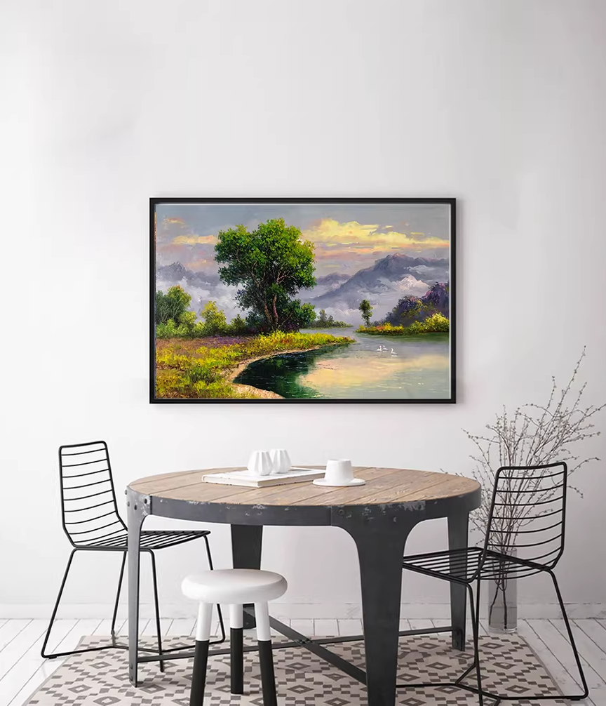 Original Oil Painting "Swan Lake" by First-Class Painter Kim Cheol-jun – Collectible Hand-Painted Landscape Art 12987