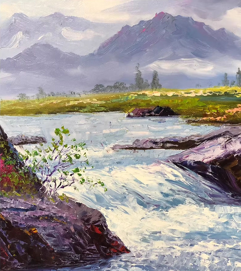 Original Oil Painting "Ever-Flowing Stream" by First-Class Painter Kim Cheol-jun – Collectible Hand-Painted Landscape Art 12951