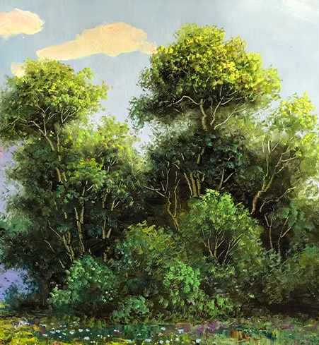Original Oil Painting "Lush Foliage" by First-Class Painter Kim Cheol-jun – Collectible Hand-Painted Landscape Art 13643