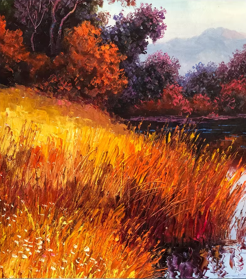 Original Oil Painting "Golden Abundance" by First-Class Painter Kim Cheol-jun – Collectible Hand-Painted Autumn Landscape Art 13661