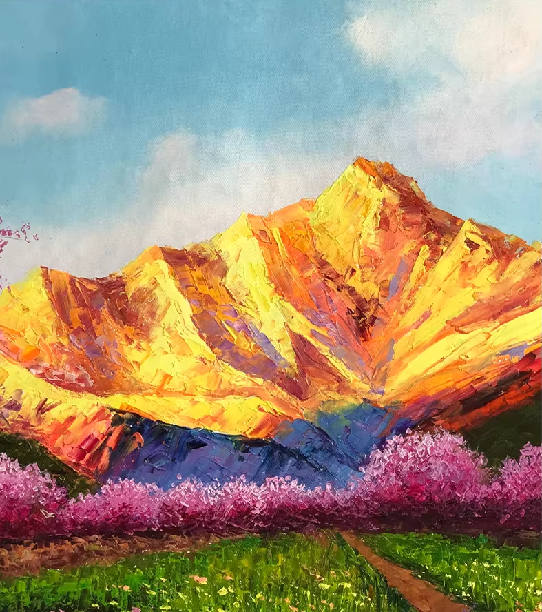 Original Oil Painting "Golden Mountain" by First-Class Painter Kim Cheol-jun – Collectible Hand-Painted Mountain Landscape Art 13663