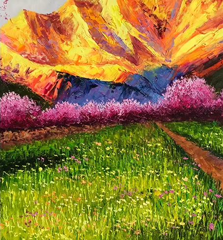 Original Oil Painting "Golden Mountain" by First-Class Painter Kim Cheol-jun – Collectible Hand-Painted Mountain Landscape Art 13663