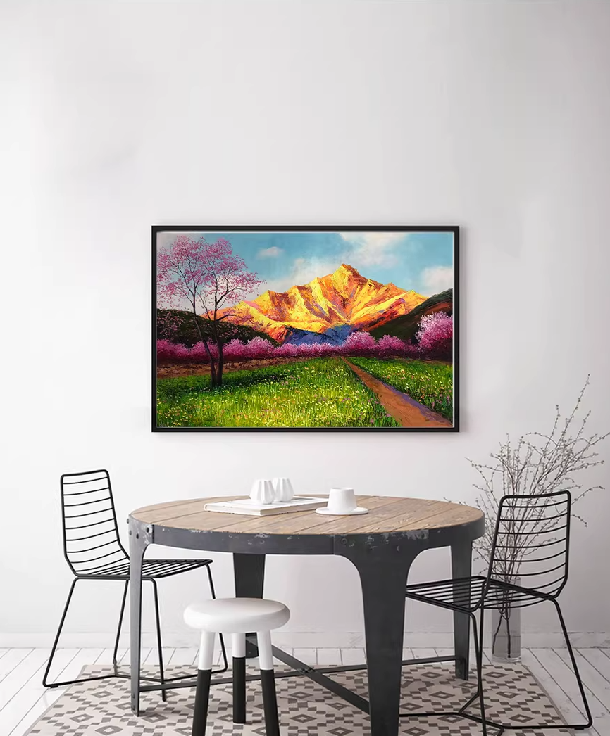 Original Oil Painting "Golden Mountain" by First-Class Painter Kim Cheol-jun – Collectible Hand-Painted Mountain Landscape Art 13663