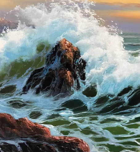 Original Oversized Oil Painting "Waves & Sunset Glow" by Honored Artist Kim Hyun – Collectible Hand-Painted Seascape Art G2502