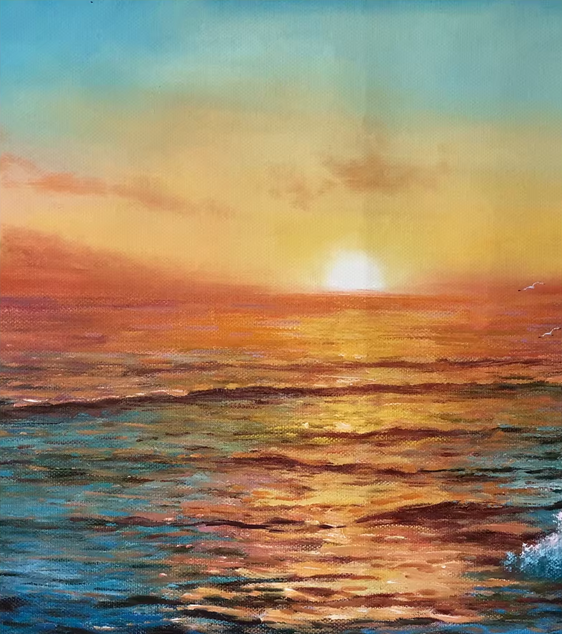 Original Oil Painting "Sunrise by the Sea" by Honored Artist Kim Hyun – Collectible Hand-Painted Seascape Art G2498