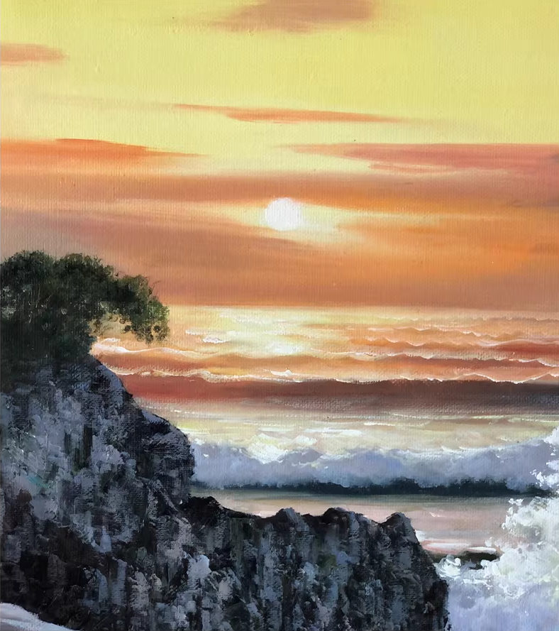 Original Oil Painting "Rocky Coast & Waves" by Honored Artist Kim Hyun – Collectible Hand-Painted Seascape Art G2500