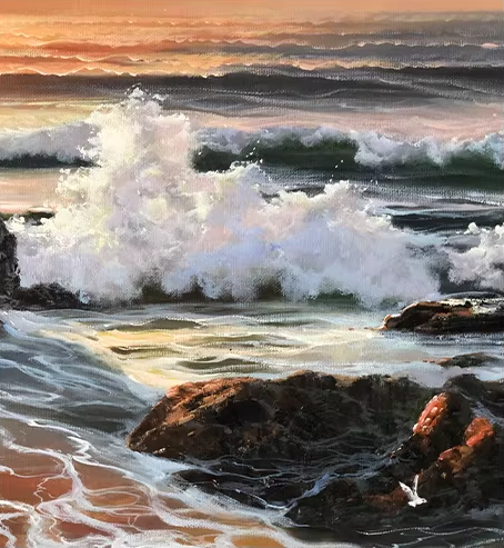 Original Oil Painting "Rocky Coast & Waves" by Honored Artist Kim Hyun – Collectible Hand-Painted Seascape Art G2500