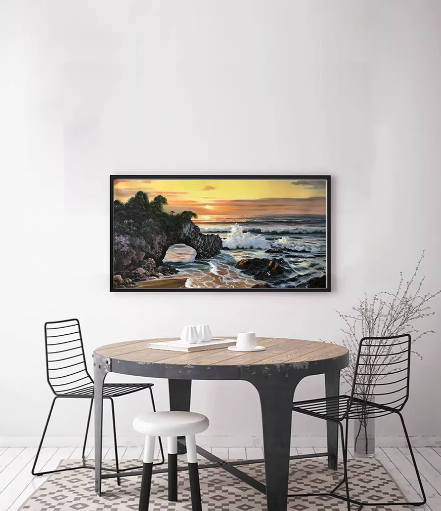 Original Oil Painting "Rocky Coast & Waves" by Honored Artist Kim Hyun – Collectible Hand-Painted Seascape Art G2500