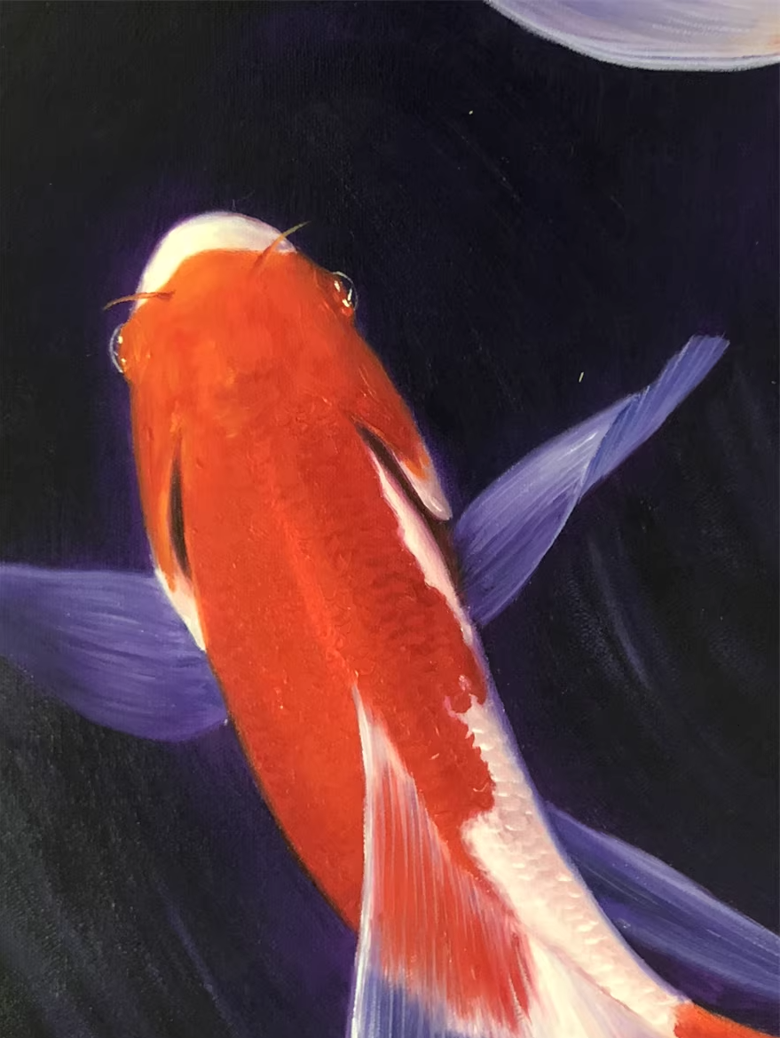 Original Oil Painting "Abundance Year After Year" by Meritorious Artist Kim Young-chul | Hand-Painted Koi Fish Wall Art 15004