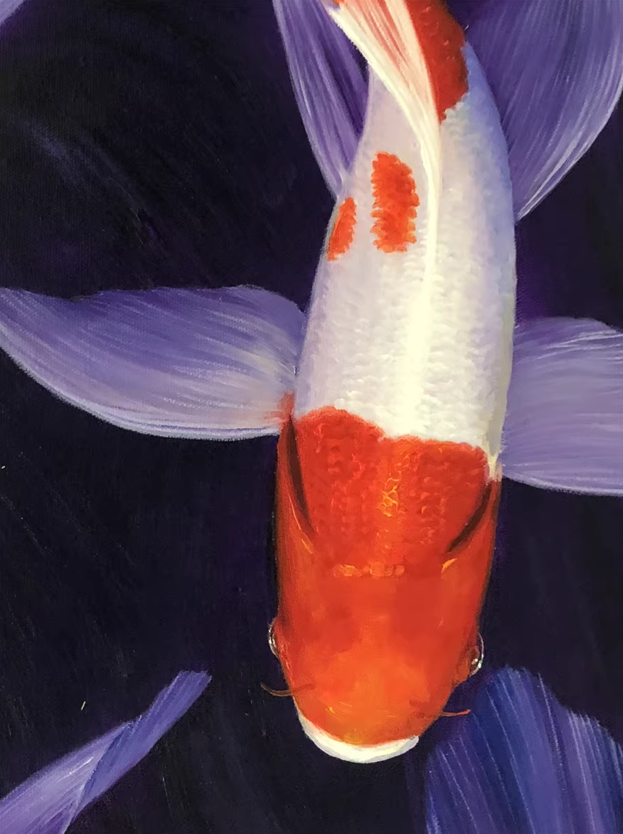 Original Oil Painting "Abundance Year After Year" by Meritorious Artist Kim Young-chul | Hand-Painted Koi Fish Wall Art 15004