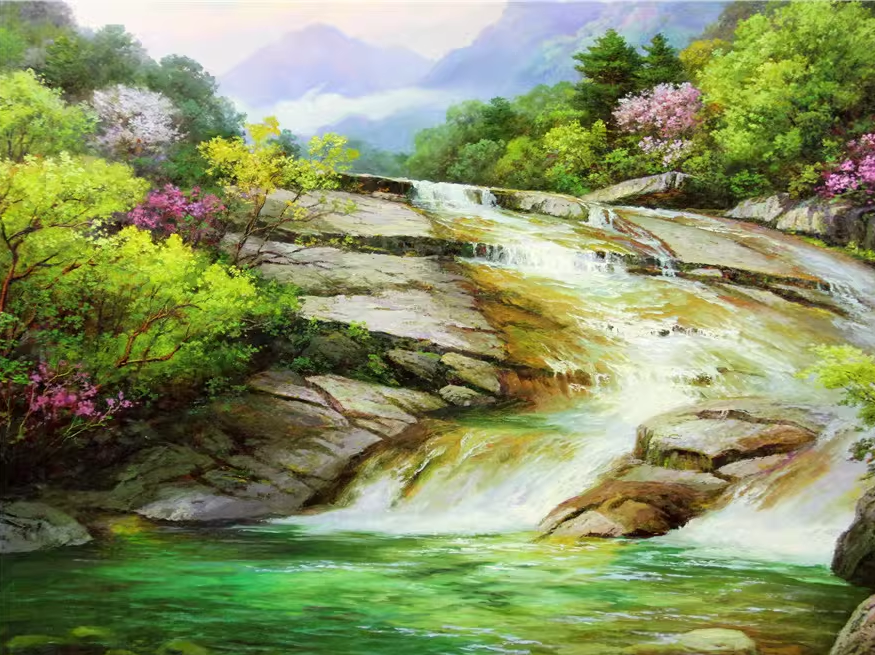 Original Oil Painting "Flowing Water" by First-Class Artist Song Young-il | Hand-Painted Korean Landscape Wall Art 279