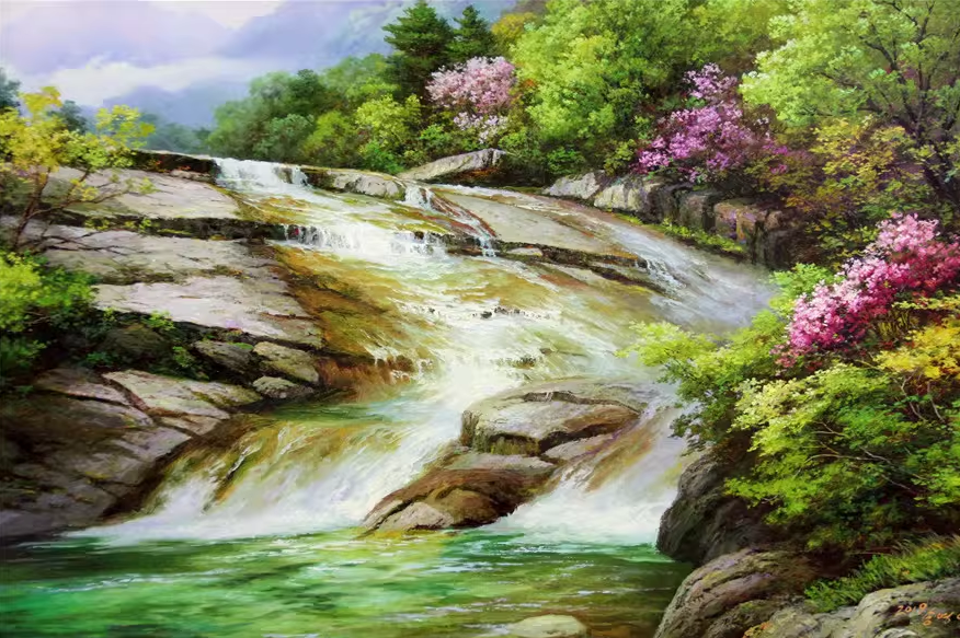 Original Oil Painting "Flowing Water" by First-Class Artist Song Young-il | Hand-Painted Korean Landscape Wall Art 279