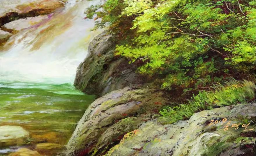 Original Oil Painting "Flowing Water" by First-Class Artist Song Young-il | Hand-Painted Korean Landscape Wall Art 279