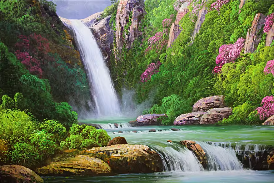 Original Oversized 3-Meter Oil Painting "Picturesque Landscape" by First-Class Painter Wang Guangguo – Collectible Hand-Painted Mountain Landscape Art 6995