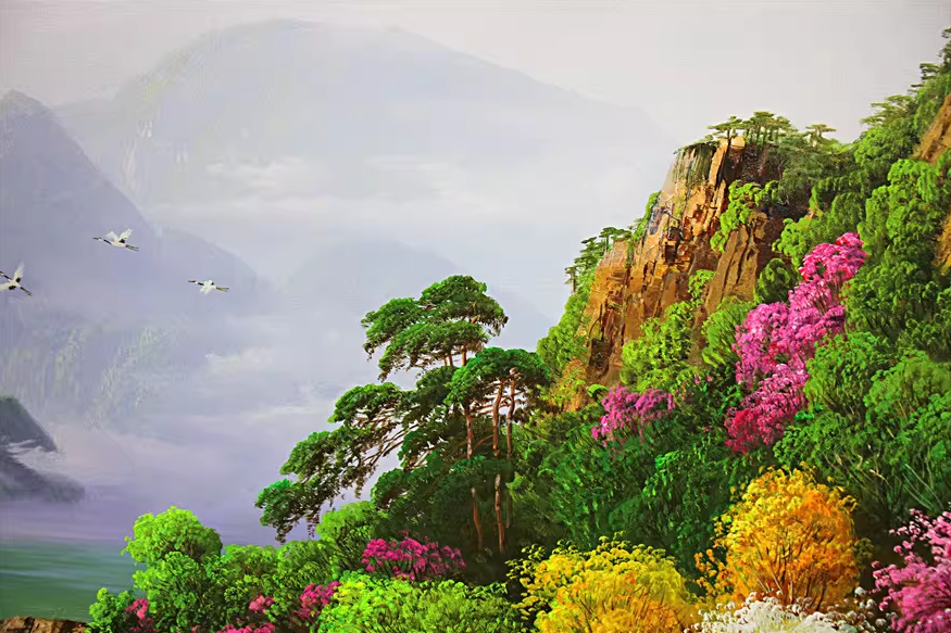 Original Oversized 3-Meter Oil Painting "Picturesque Landscape" by First-Class Painter Wang Guangguo – Collectible Hand-Painted Mountain Landscape Art 6995