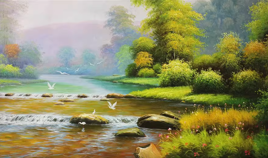 Original Oil Painting "Birds in the Forest" by First-Class Painter Guang Xiu – Collectible Hand-Painted Landscape Art 1312