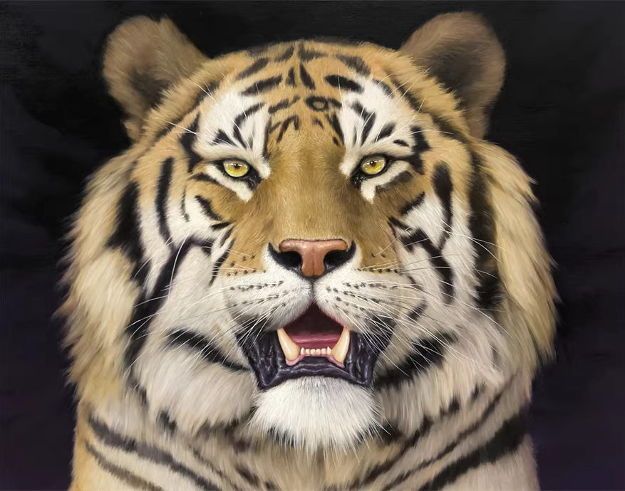 Original Oil Painting "King of Beasts - Tiger" by Honored Artist Kim Yong Chol – Collectible Hand-Painted Wildlife Art 12571