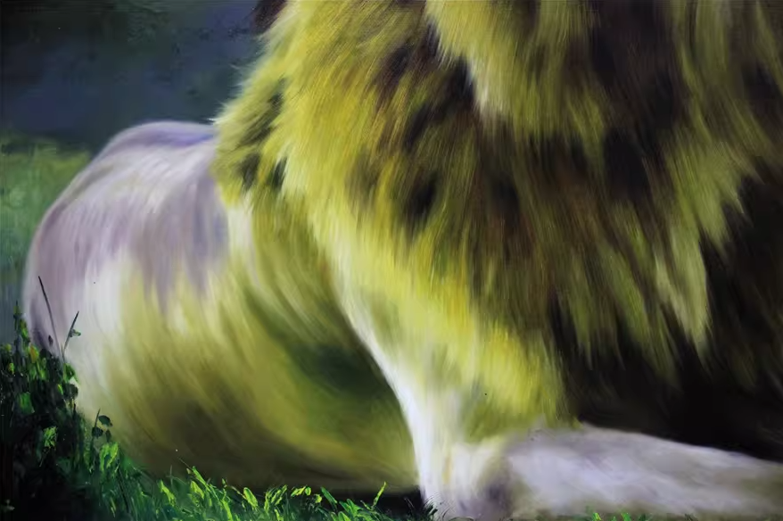 Original Oil Painting "Lion" by Honored Artist Kim Yong Chol – Collectible Hand-Painted Wildlife Art 7340