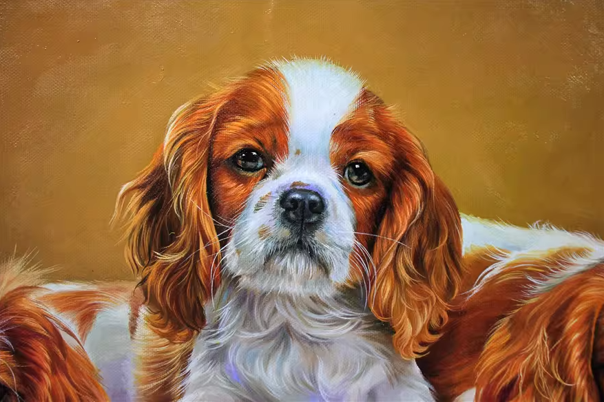 Original Oil Painting "Cute Puppies" by First-Class Painter Liu Fangzhi – Collectible Hand-Painted Pet Art 7240