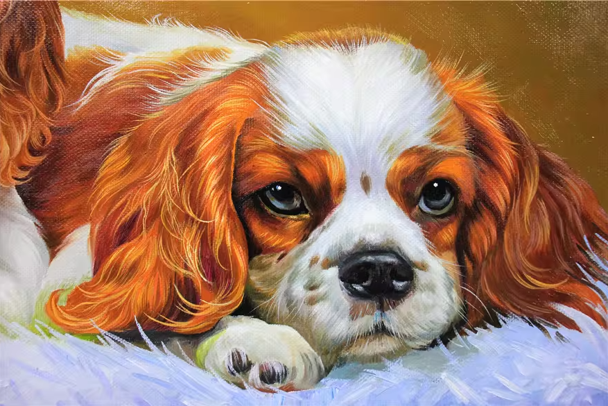 Original Oil Painting "Cute Puppies" by First-Class Painter Liu Fangzhi – Collectible Hand-Painted Pet Art 7240