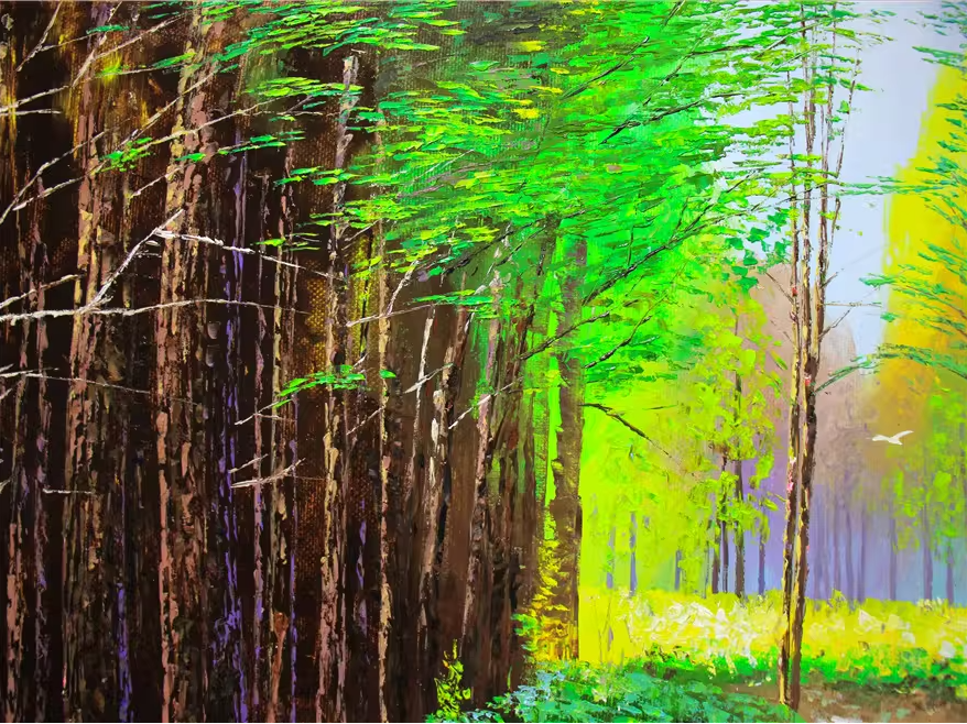 Original Oil Painting "Lush Foliage" by First-Class Painter Park Il – Collectible Hand-Painted Forest Landscape Art 7612